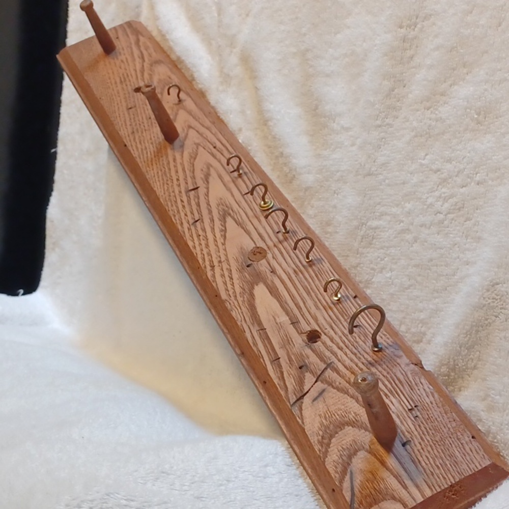 Wormy chestnut wall hanging display hangers 23 5x3.5 inches vintage wooden shelf